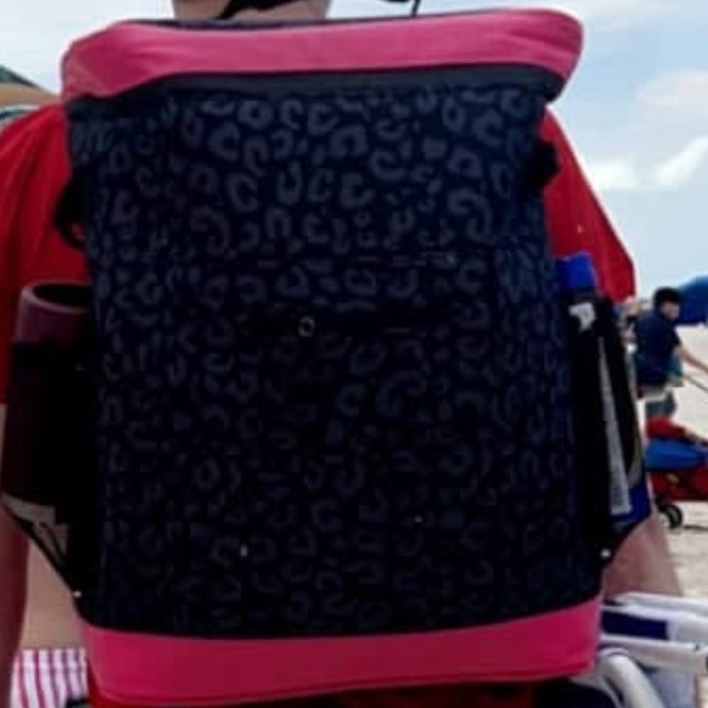 Pink and Black Leopard Print Backpack Cooler